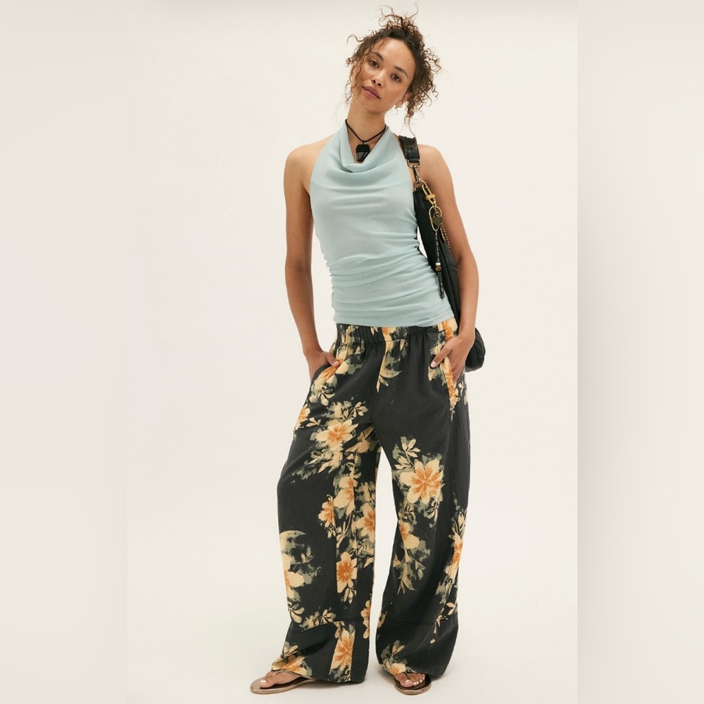 Free People Black Floral Wide Leg Pants